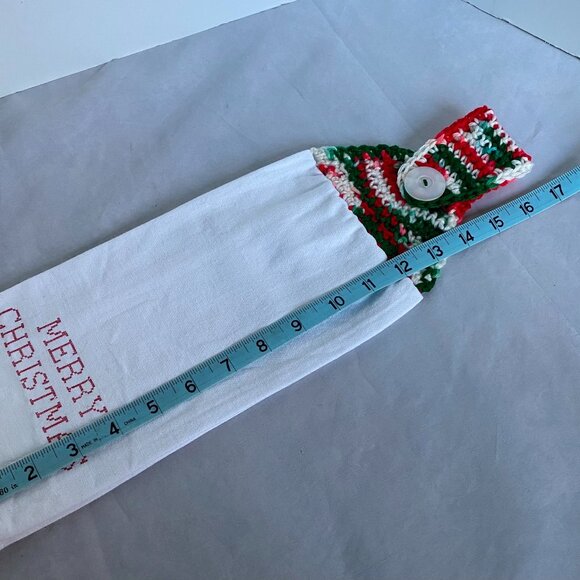Crochet Top Hanging Merry Christmas Flour Sack Kitchen Towel - Picture 5 of 8